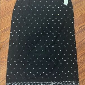 NWT Coldwater Creek Black Embroidered Midi Skirt with White Floral Accent